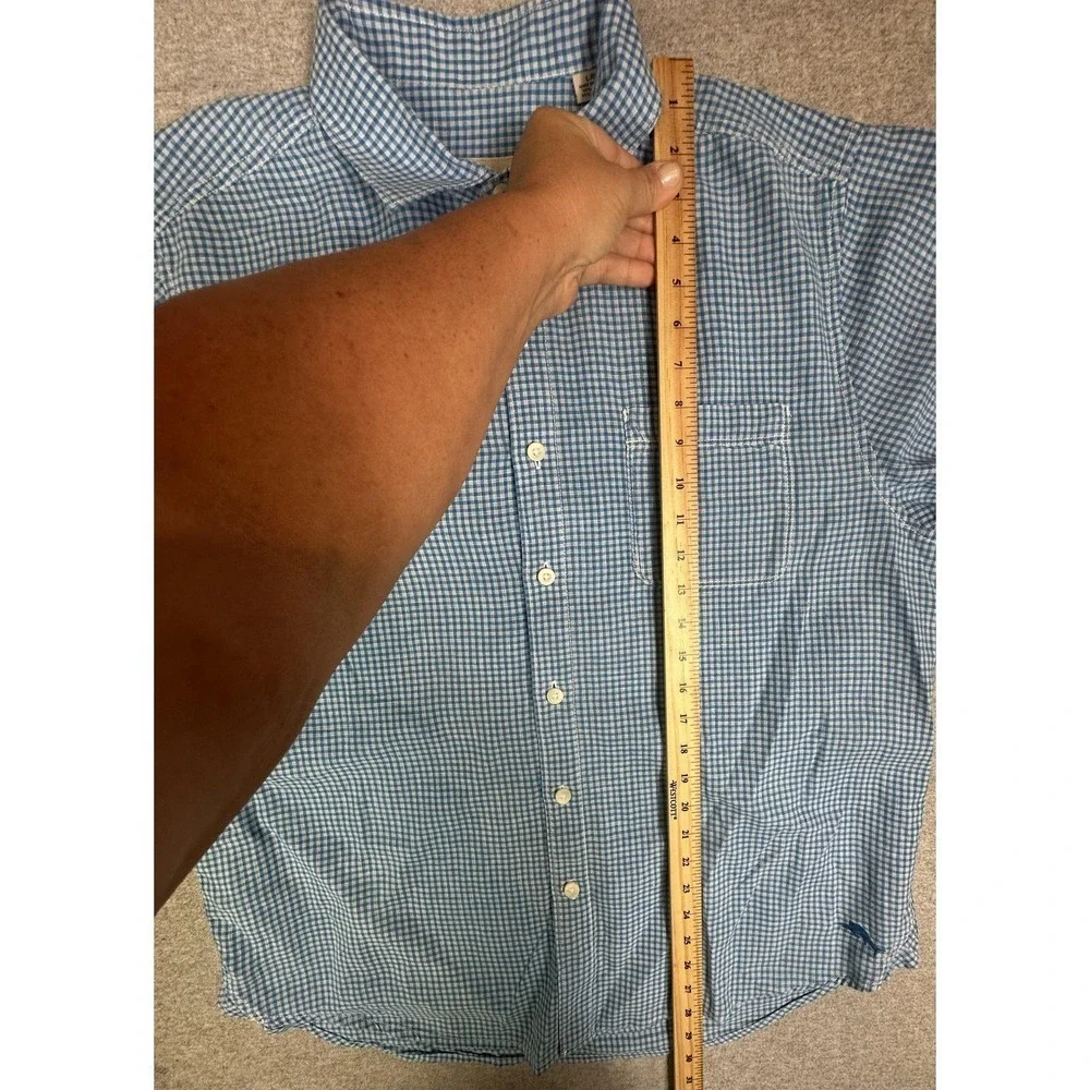 Tommy Bahama Shirt Mens Large Blue Gingham Linen Cotton Short Sleeve Button‎ Up